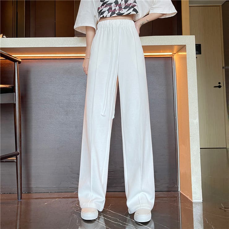 ホワイト | ウエストゴムカジュアルタックパンツ 9642 | G&L Style