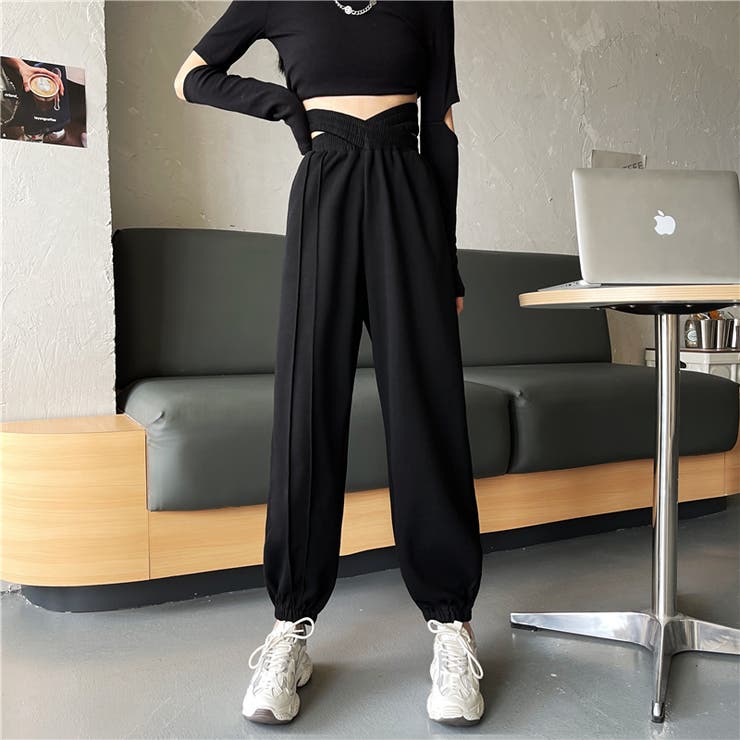 ブラック | ウエストクロスデザインジョガーパンツ 9644 | G&L Style