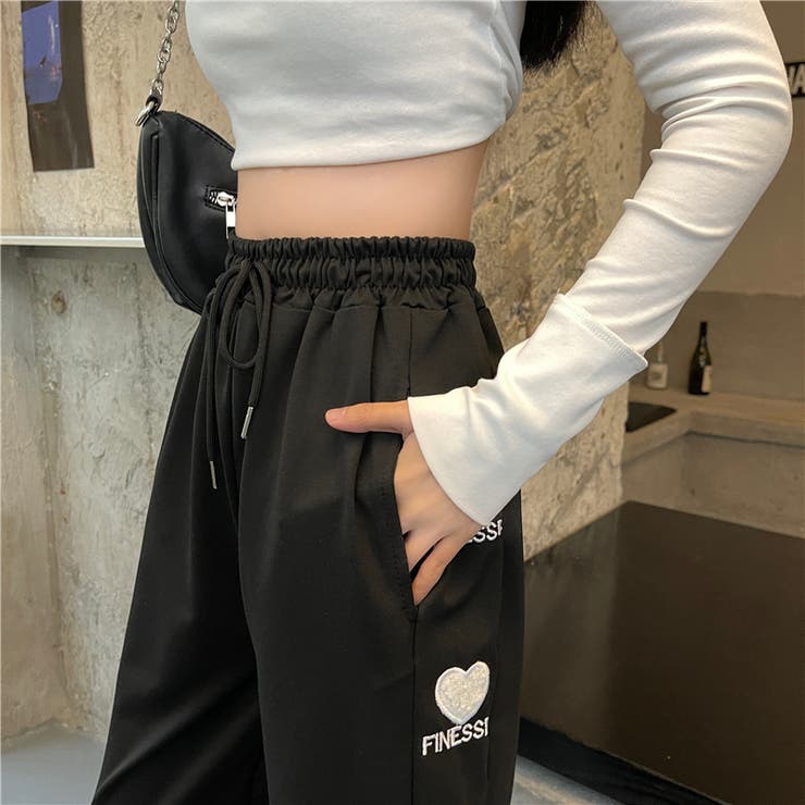 カジュアル 黒 コットンパンツ Ada. パンツ コットンツイル 配色ステッチ カーブパンツ