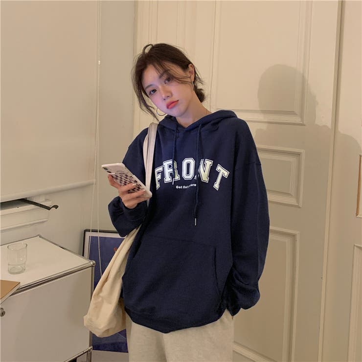 カレッジロゴプリント裏起毛パーカー 9895[品番：XB000010208]｜G&L