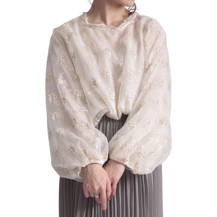 ゴールド | 刺繍チュールボリューム袖ブラウス 大きいサイズ レディース | GOLDJAPAN　大きいサイズ専門店