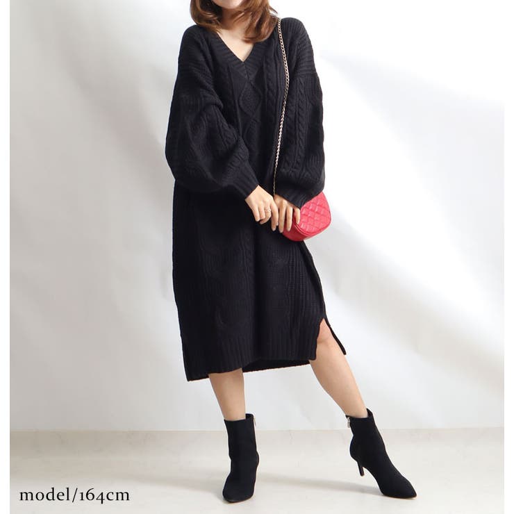 ケーブル編みニットワンピース 大きいサイズ レディース | GOLDJAPAN　大きいサイズ専門店 | 詳細画像7 