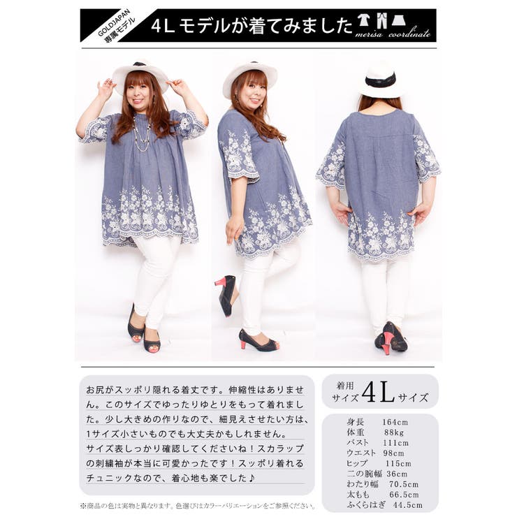 繊細な刺繍の特別な1枚、 刺繍入りチュニックブラウス 大きいサイズ