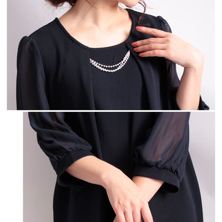 通勤ネックレスチャーム付きシフォン袖ワンピース 大きいサイズ レディース | GOLDJAPAN　大きいサイズ専門店 | 詳細画像7 
