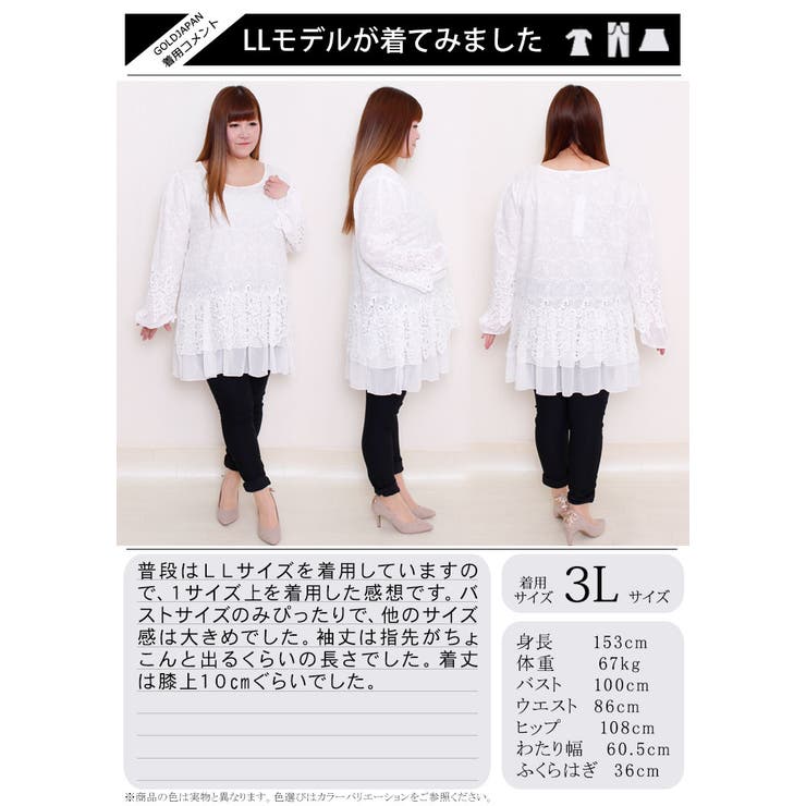シフォンレイヤードレースチュニック 大きいサイズ レディース[品番