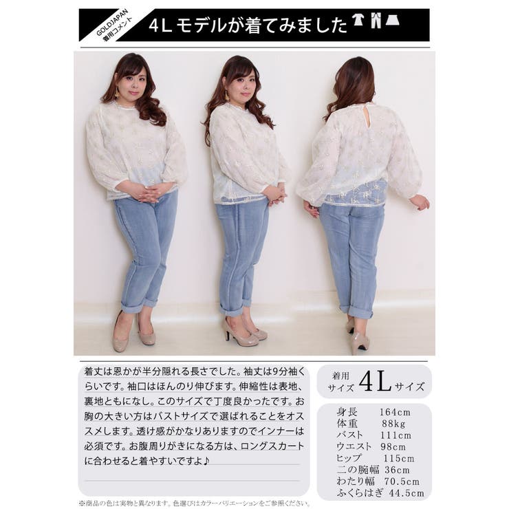 刺繍チュールボリューム袖ブラウス 大きいサイズ レディース | GOLDJAPAN　大きいサイズ専門店 | 詳細画像14 