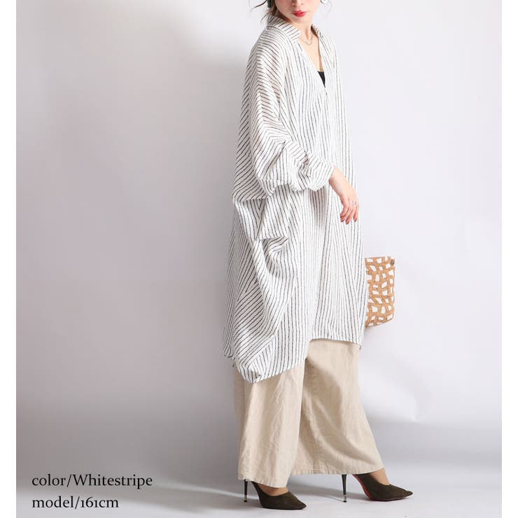 ストライプ柄ドルマンシャツチュニックワンピース 大きいサイズ レディース | GOLDJAPAN　大きいサイズ専門店 | 詳細画像4 