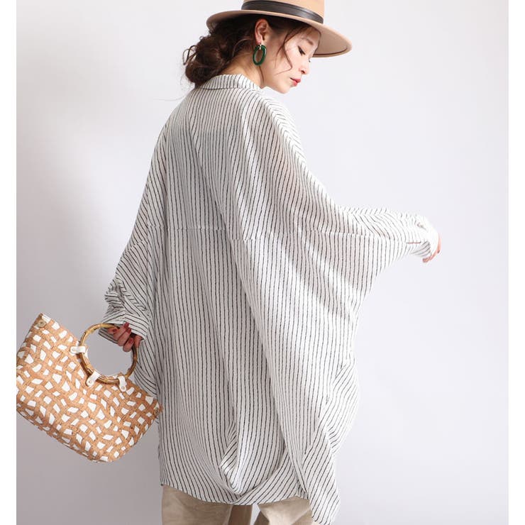 ストライプ柄ドルマンシャツチュニックワンピース 大きいサイズ レディース | GOLDJAPAN　大きいサイズ専門店 | 詳細画像6 