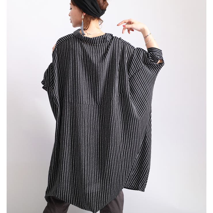 ストライプ柄ドルマンシャツチュニックワンピース 大きいサイズ レディース | GOLDJAPAN　大きいサイズ専門店 | 詳細画像10 
