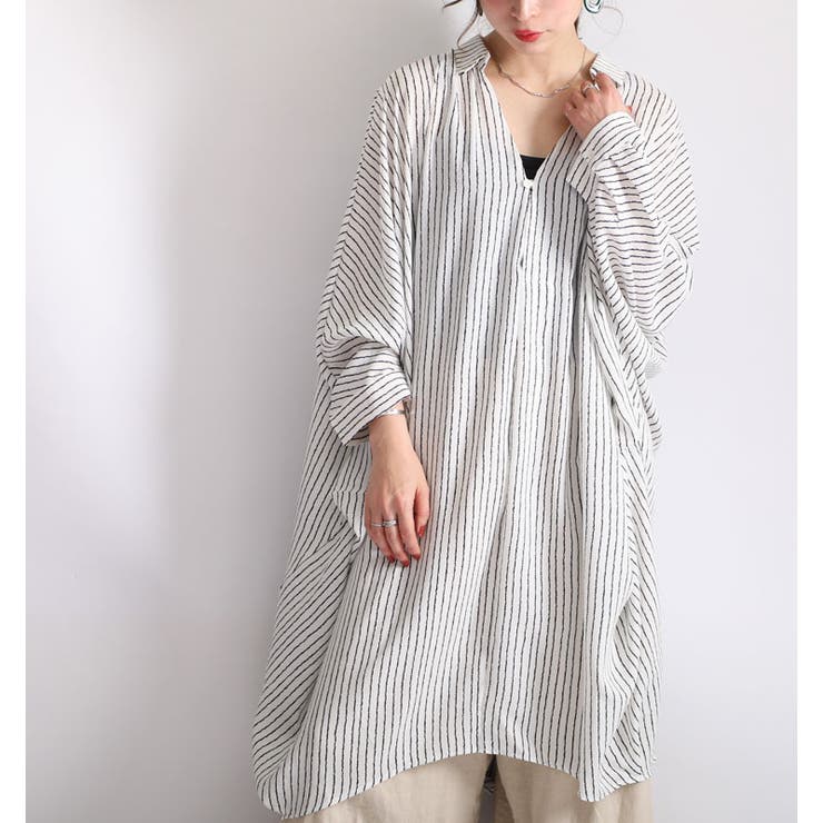 ストライプ柄ドルマンシャツチュニックワンピース 大きいサイズ レディース | GOLDJAPAN　大きいサイズ専門店 | 詳細画像13 