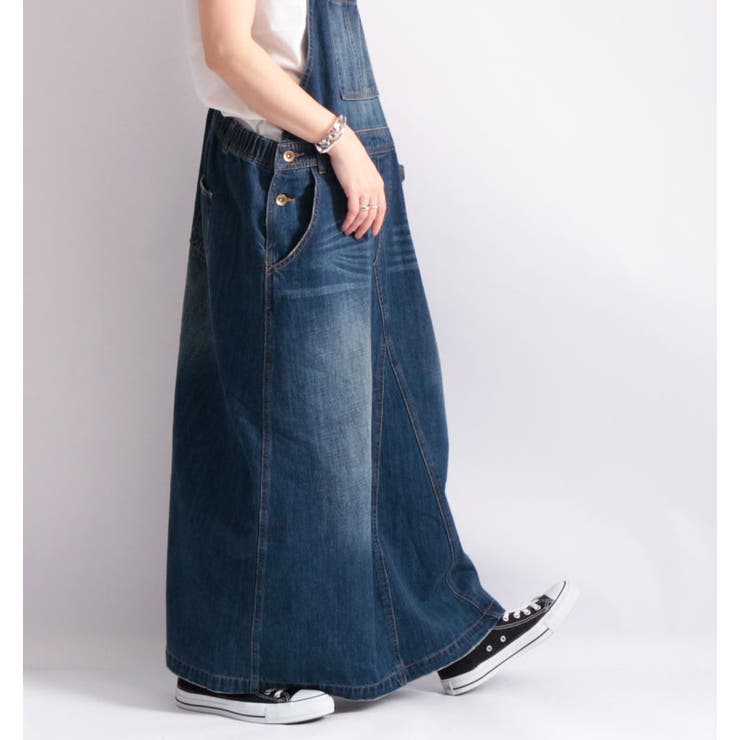 デニムサロペットロングスカート