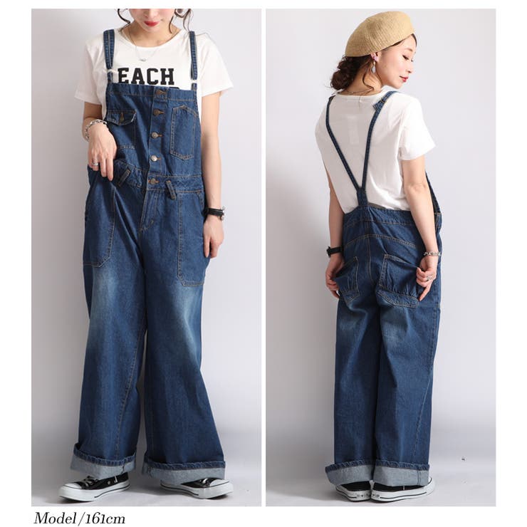 デニムサロペットワイドパンツ