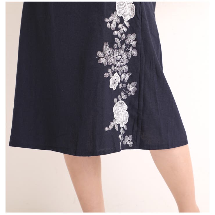 花刺繍コットンリネンワンピース