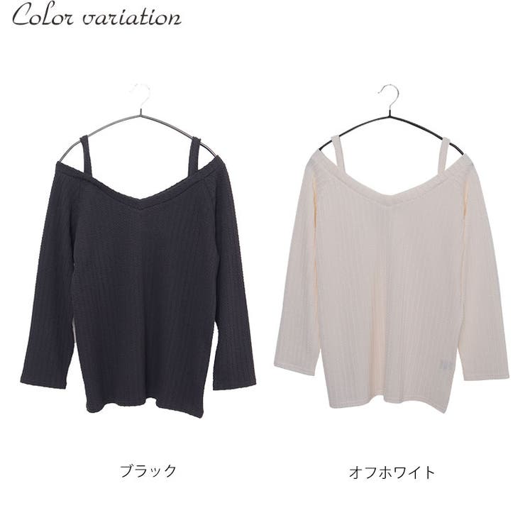 Vネックオフショル長袖プルオーバー