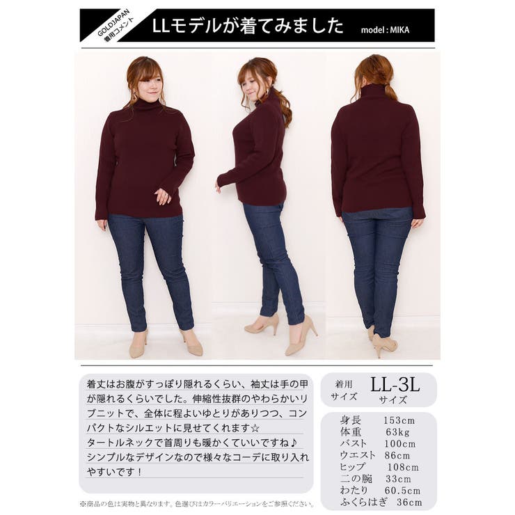 タートルネックリブニット