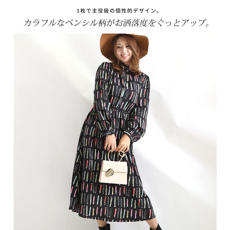 大きいサイズレディース ワンピース ペンシル柄プリントワンピース 品番 Gj Goldjapan 大きいサイズ専門店 ゴールドジャパン のレディースファッション通販 Shoplist ショップリスト