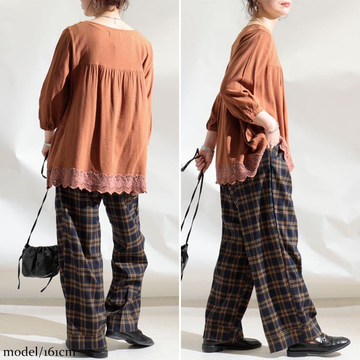 UVカット裾刺繍レースブラウス