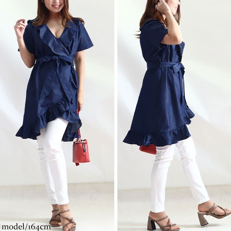 大きいサイズレディース ワンピース リボン付き谷間デニムフリルワンピース 品番 Gj Goldjapan 大きいサイズ専門店 ゴールドジャパン のレディースファッション通販 Shoplist ショップリスト