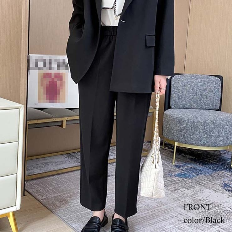 大きいサイズ レディース センタープレステーパードパンツ[品番