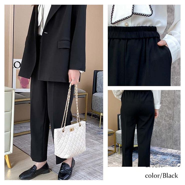 大きいサイズ レディース センタープレステーパードパンツ[品番