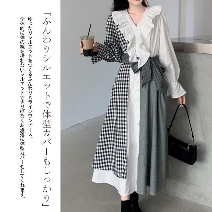 極美品♡エンフォルド ロングワンピース チェック アシンメトリー 36 黒×白 大きいサイズ レディース アシンメトリーギンガムチェックワンピース