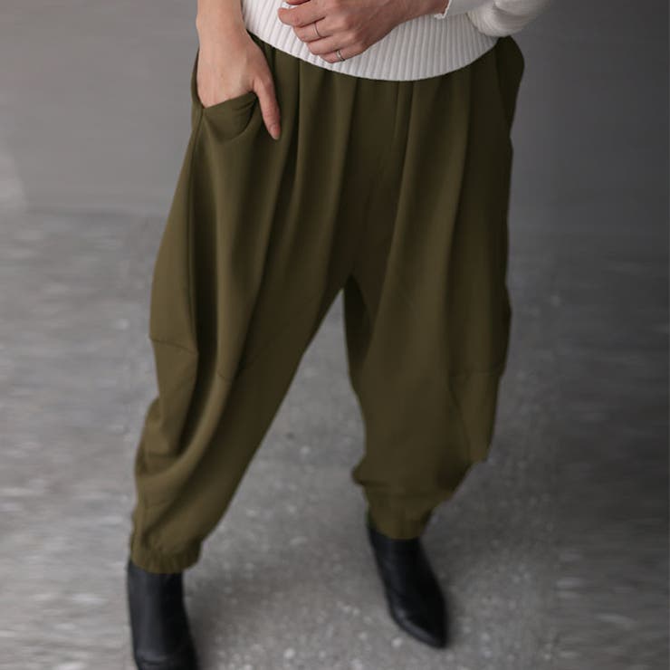 とろみツイル立体切替サルエルパンツ