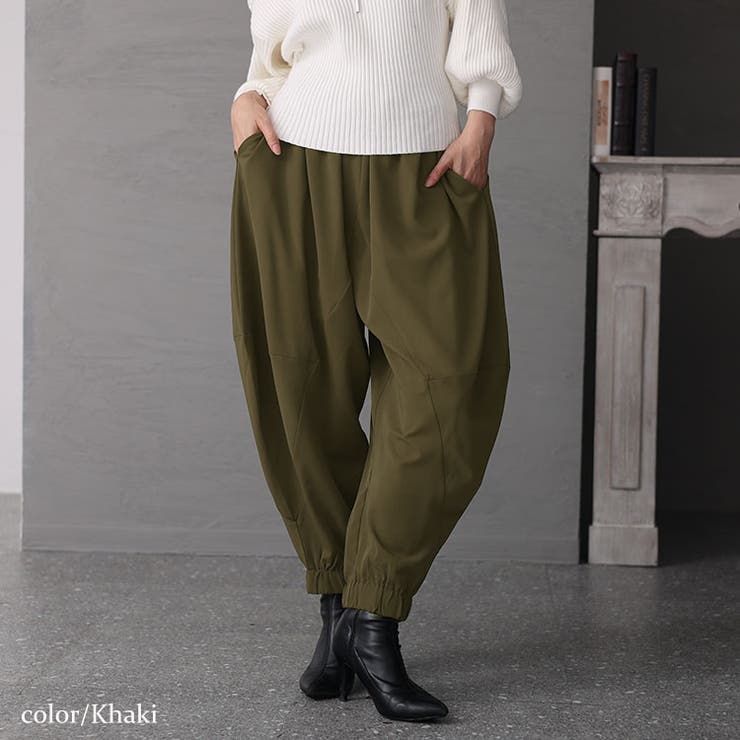 とろみツイル立体切替サルエルパンツ
