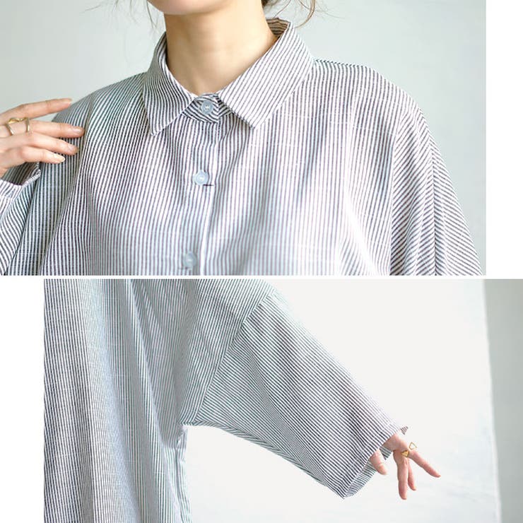 ストライプ柄ロングシャツワンピース