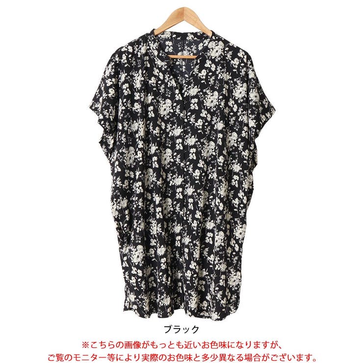 花柄プリントドルマンチュニックブラウス