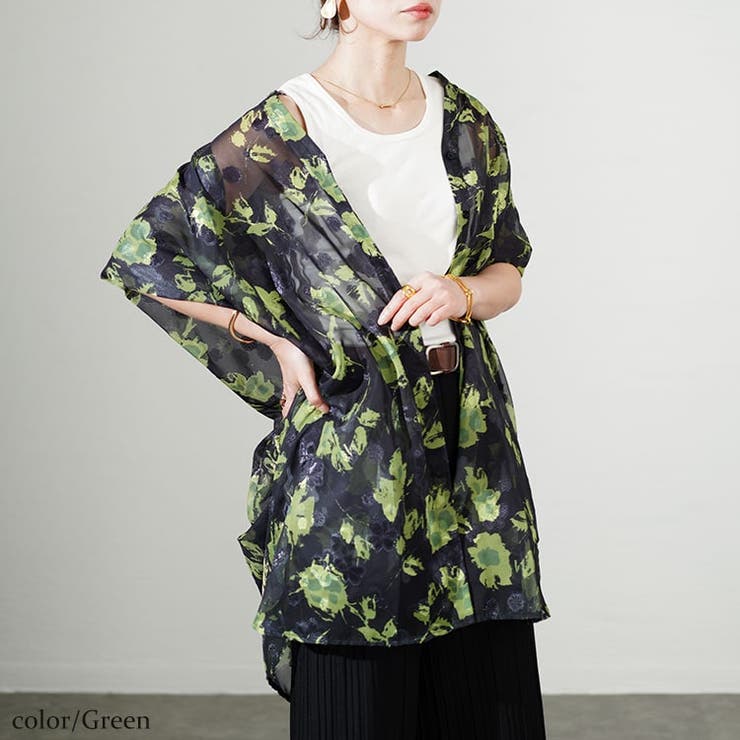 アート柄シアーブラウスチュニック