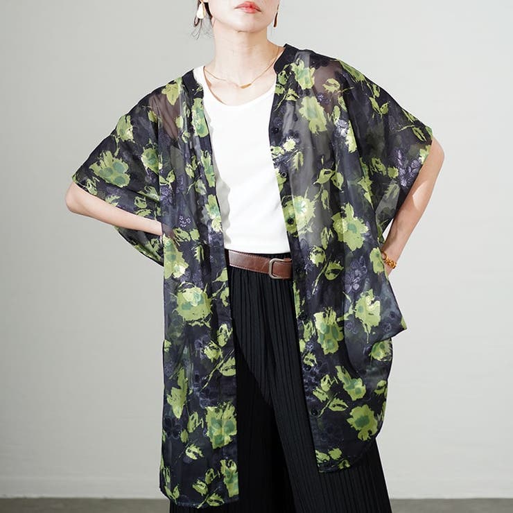 アート柄シアーブラウスチュニック