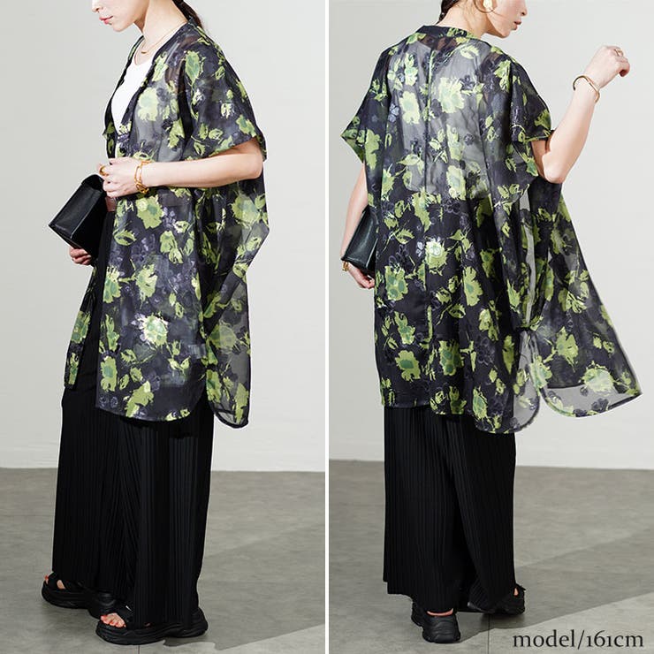 アート柄シアーブラウスチュニック