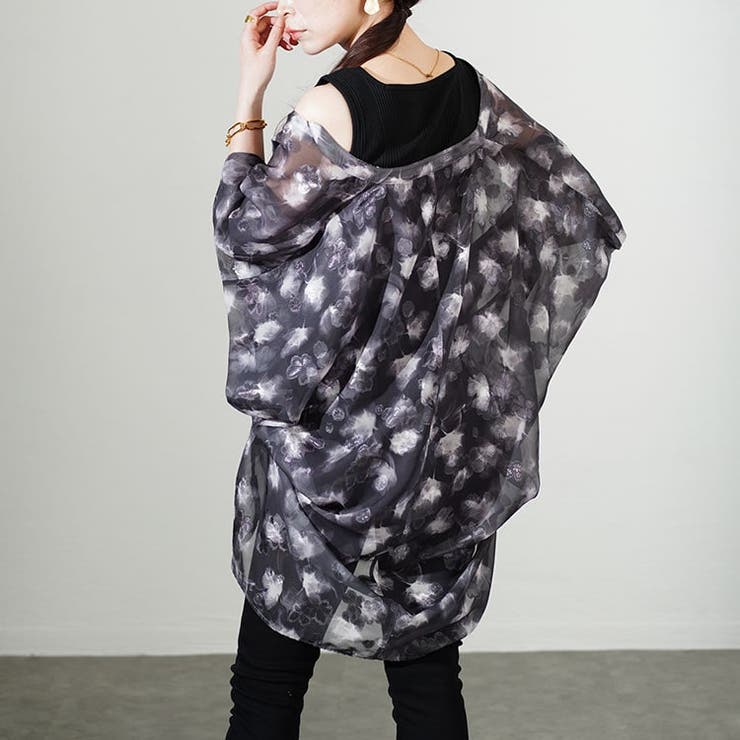 アート柄シアーブラウスチュニック