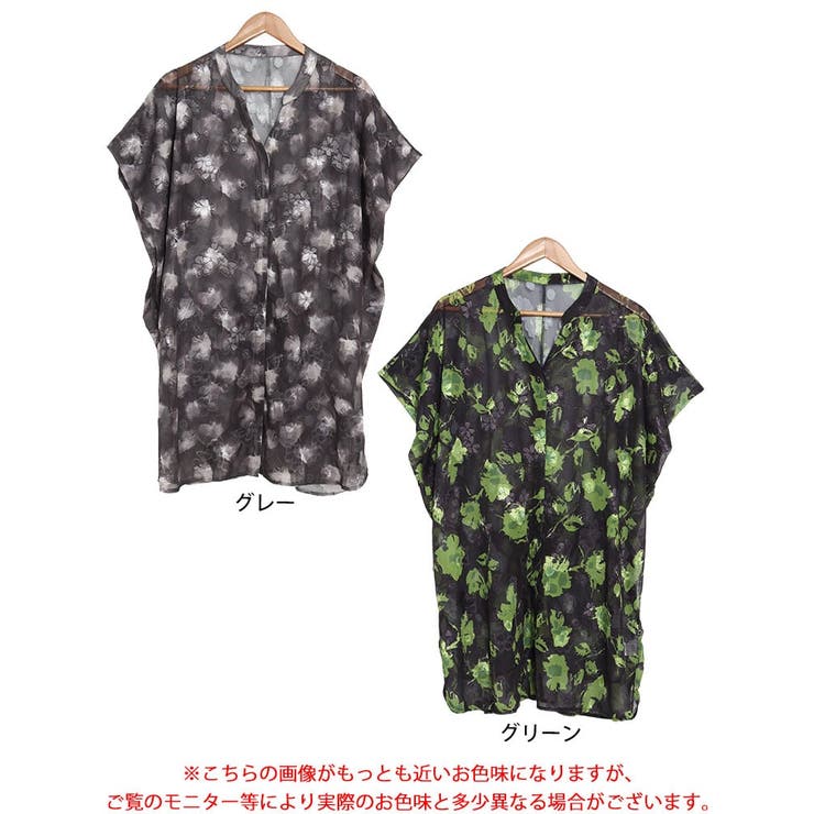 アート柄シアーブラウスチュニック