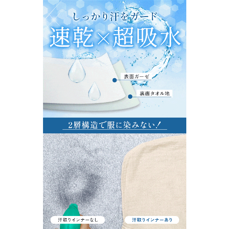 脇汗・胸汗・背中汗　3way　最強！汗取りインナー