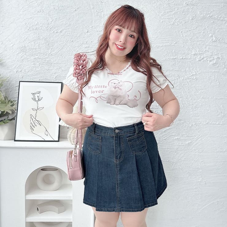 パンツ裏地付きプリーツデニムミニスカート