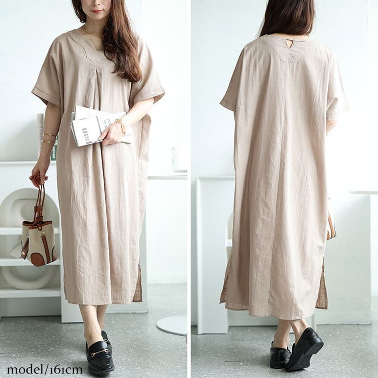 大きいサイズレディース ワンピース キーネックセンタータックドルマンワンピース | GOLDJAPAN　大きいサイズ専門店 | 詳細画像8 