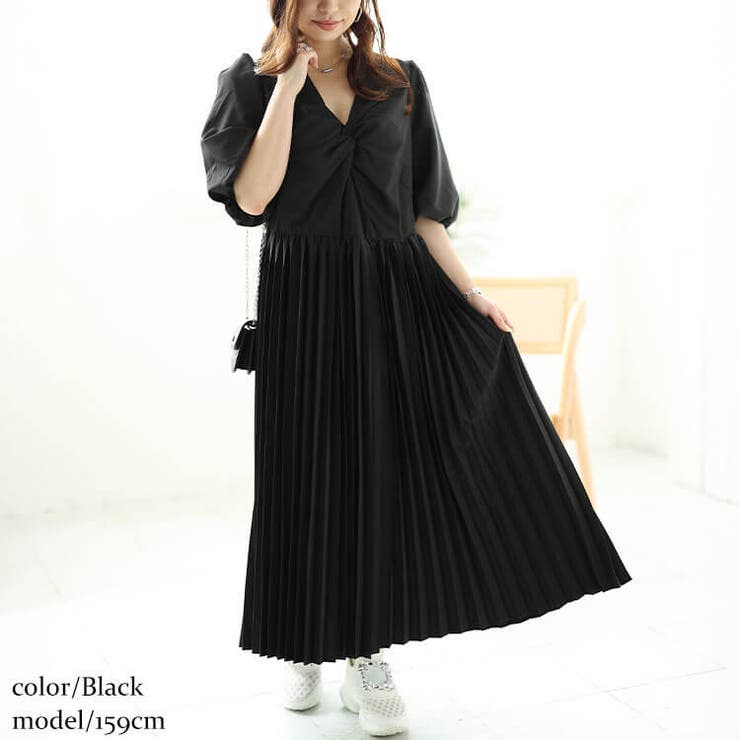 大きいサイズレディース ワンピース ツイストフロントプリーツ切替えパフスリーブワ… | GOLDJAPAN　大きいサイズ専門店 | 詳細画像8 