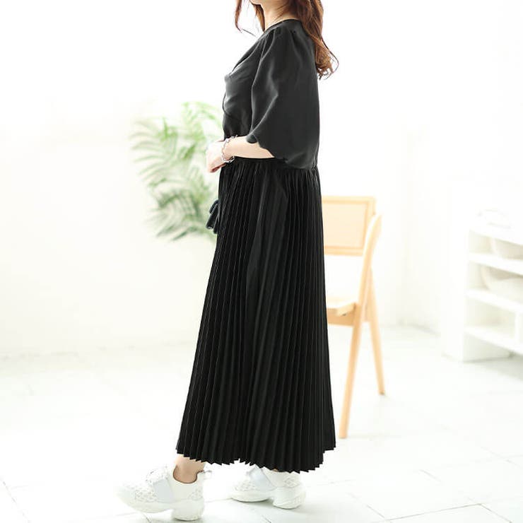 大きいサイズレディース ワンピース ツイストフロントプリーツ切替えパフスリーブワ… | GOLDJAPAN　大きいサイズ専門店 | 詳細画像9 