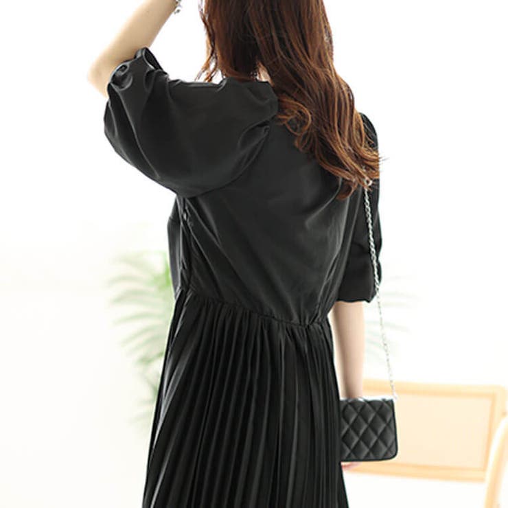 大きいサイズレディース ワンピース ツイストフロントプリーツ切替えパフスリーブワ… | GOLDJAPAN　大きいサイズ専門店 | 詳細画像10 