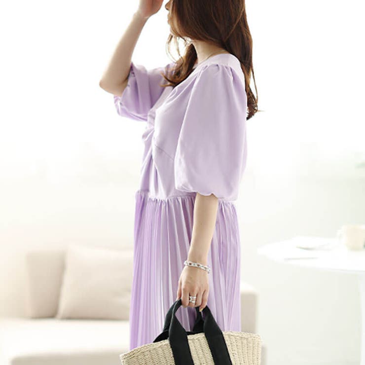 大きいサイズレディース ワンピース ツイストフロントプリーツ切替えパフスリーブワ… | GOLDJAPAN　大きいサイズ専門店 | 詳細画像12 