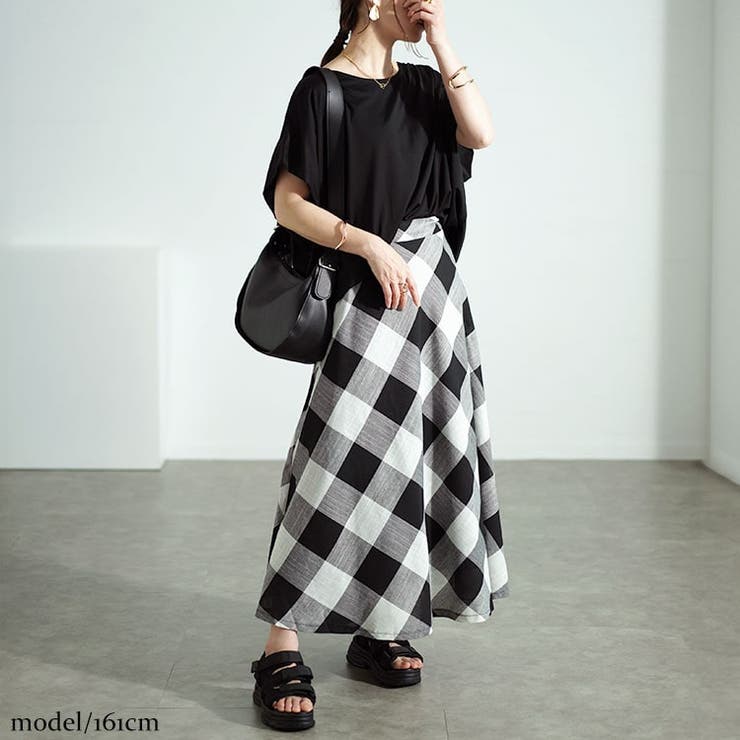 ビッグチェックロングフレアスカート