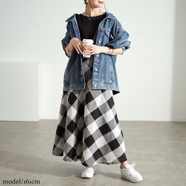 ビッグチェックロングフレアスカート
