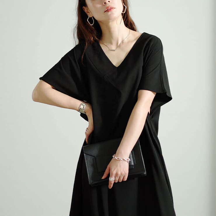 大きいサイズレディース ワンピース フレンチスリーブVネックワンピース | GOLDJAPAN　大きいサイズ専門店 | 詳細画像9 