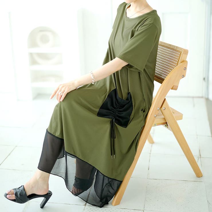 大きいサイズレディース ワンピース ビックポケット付きアシンメトリーワンピース | GOLDJAPAN　大きいサイズ専門店 | 詳細画像5 