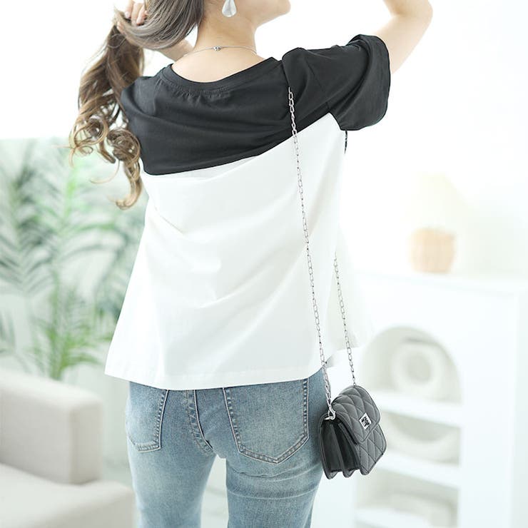 レース切替えバイカラーTシャツ