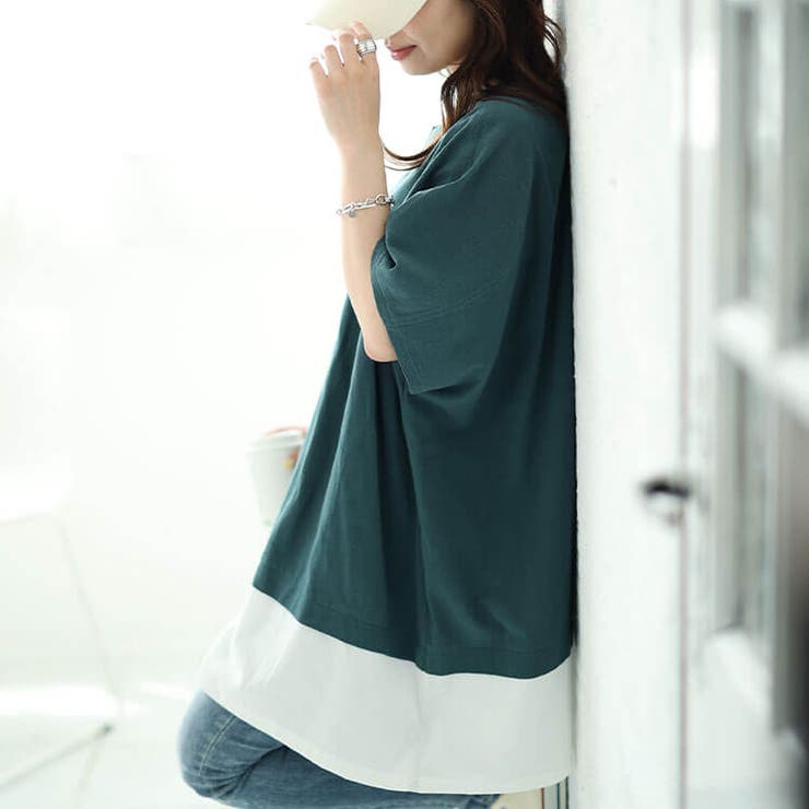 大きいサイズレディース チュニック フェイクレイヤードキーネックドルマンチュニッ… | GOLDJAPAN　大きいサイズ専門店 | 詳細画像6 