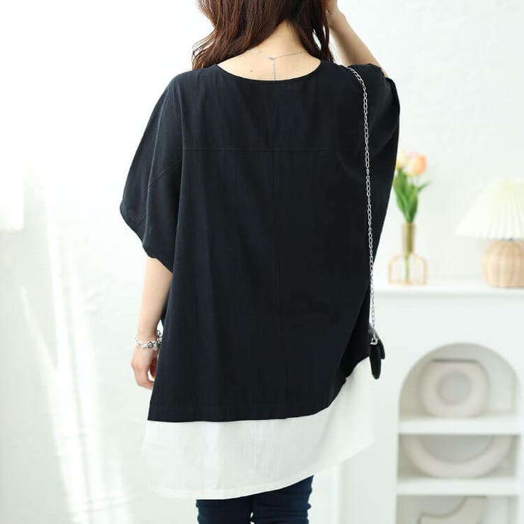 大きいサイズレディース チュニック フェイクレイヤードキーネックドルマンチュニッ… | GOLDJAPAN　大きいサイズ専門店 | 詳細画像13 