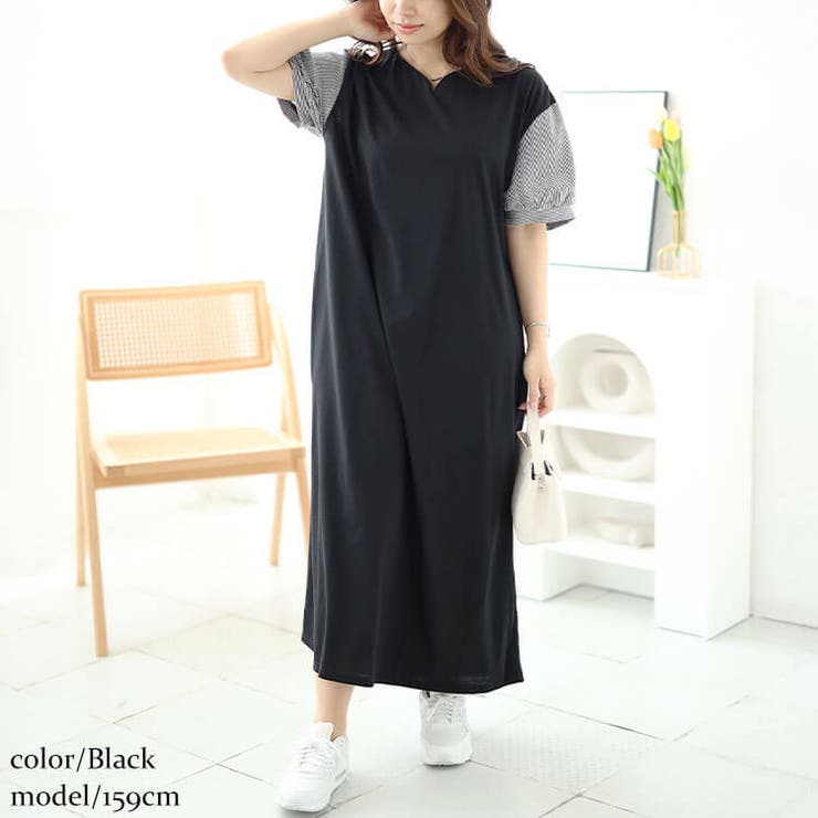 大きいサイズレディース ワンピース ストライプバルーンスリーブハートネックワンピ… | GOLDJAPAN　大きいサイズ専門店 | 詳細画像8 