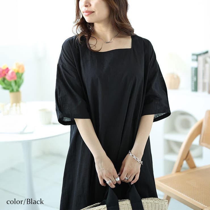 大きいサイズレディース ワンピース スクエアネックコクーンワンピース | GOLDJAPAN　大きいサイズ専門店 | 詳細画像6 